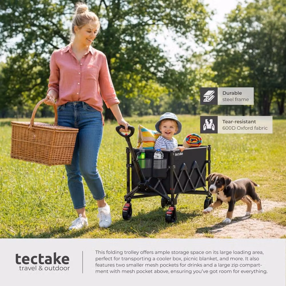 tectake RollRider Folding Trolley with Telescopic Handle and Front Swivel Wheels in Black – 4