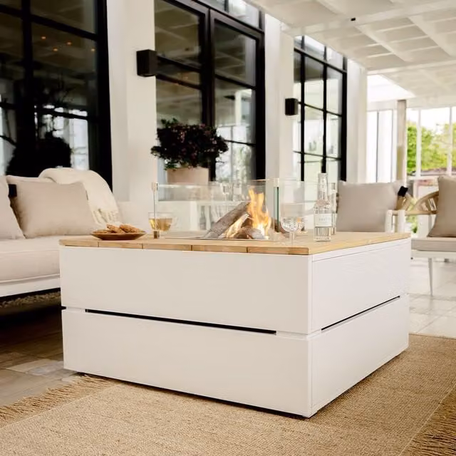 Cosipure Teak Square Fire Pit, White, W/D/H: 100 x 100 x 100 cm