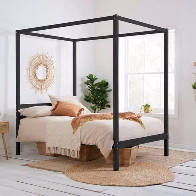 Birlea Mercia Four Poster Double Bed in Black Solid Wood