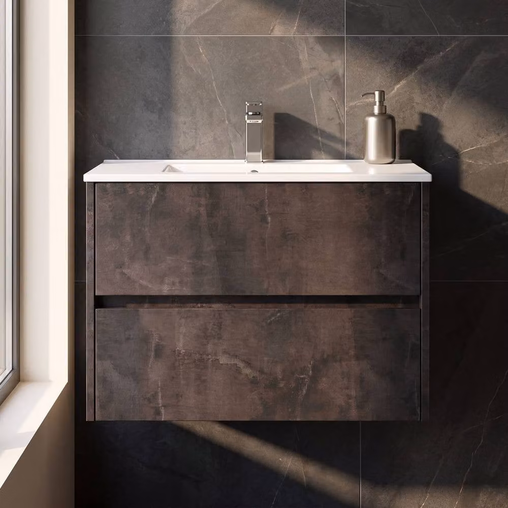 Balterley Chartley Modern Wall Mounted 2 Drawer Bathroom Vanity Unit with Basin in Matt Grey W/D/H: 80.0 x 37.74 x 39.0 cm – 3