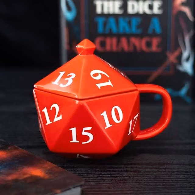 Uniqueful Red Ceramic D20 Gaming Dice Shaped Mug with Lid, 550ml – 1