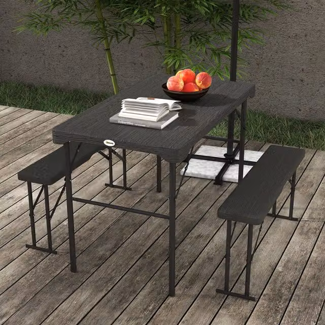 Outsunny Folding Picnic Table with 2 Benches in Dark Grey