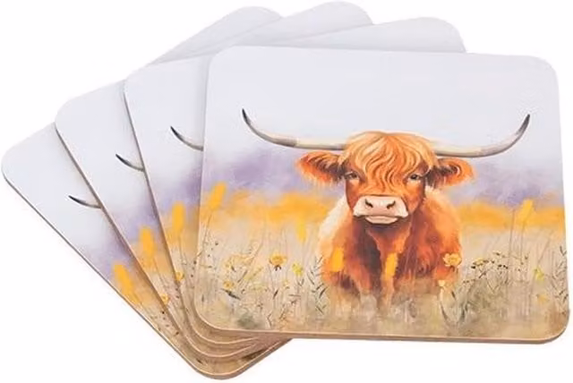 RSW International Ltd Highland Cow Cork Coasters, Multicoloured, Diameter: 9.5 cm, Height: 0.4 cm