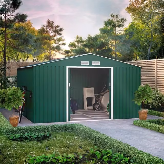 BillyOh Ranger Apex Metal Shed with Foundation Kit, Green, W: 309 cm, D: 210 cm