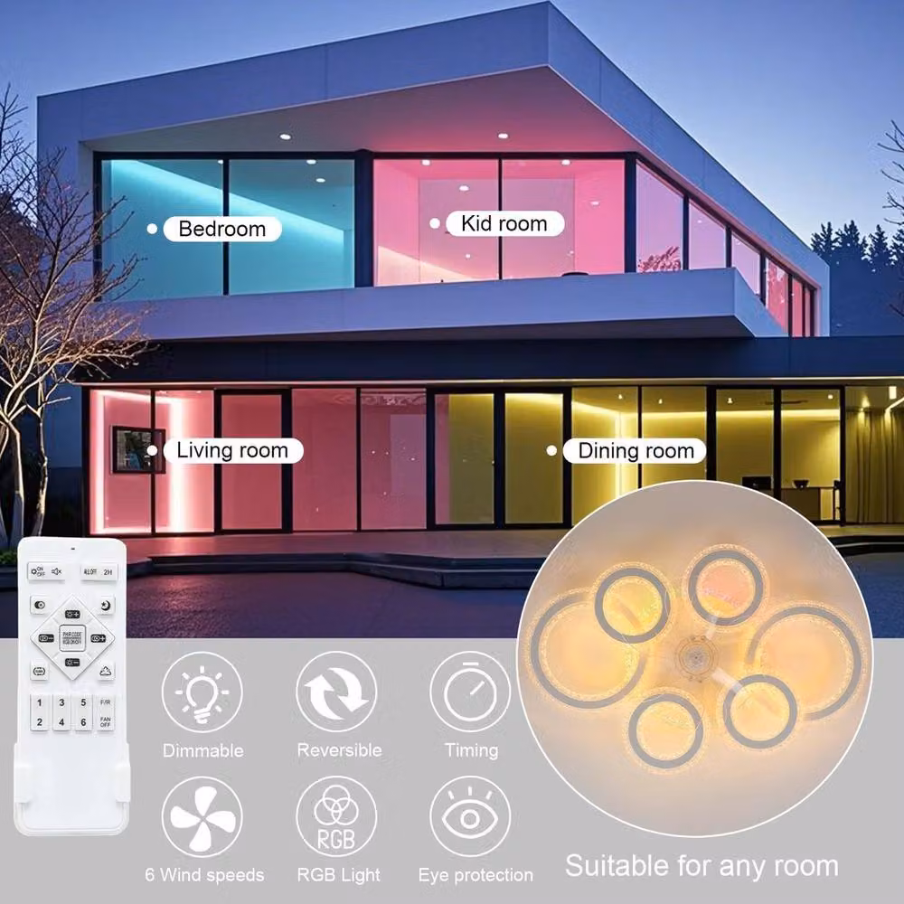 Kelvenix RGBW LED Smart Ceiling Fan in White with Dimmable Colourful Lights and Remote Control – 3