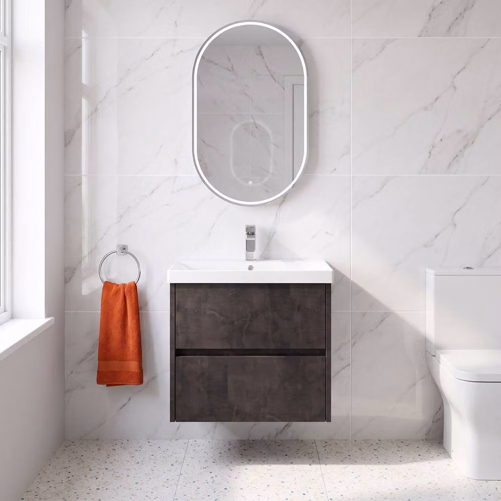Balterley Modern Wall Mounted 2 Drawer Bathroom Vanity Unit with Basin in Matt Grey, W/D/H: 61.0 x 39.5 x 58.9 cm – 2