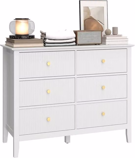 Kelvenix Modern White and Gold 6 Drawer Chest of Drawers
