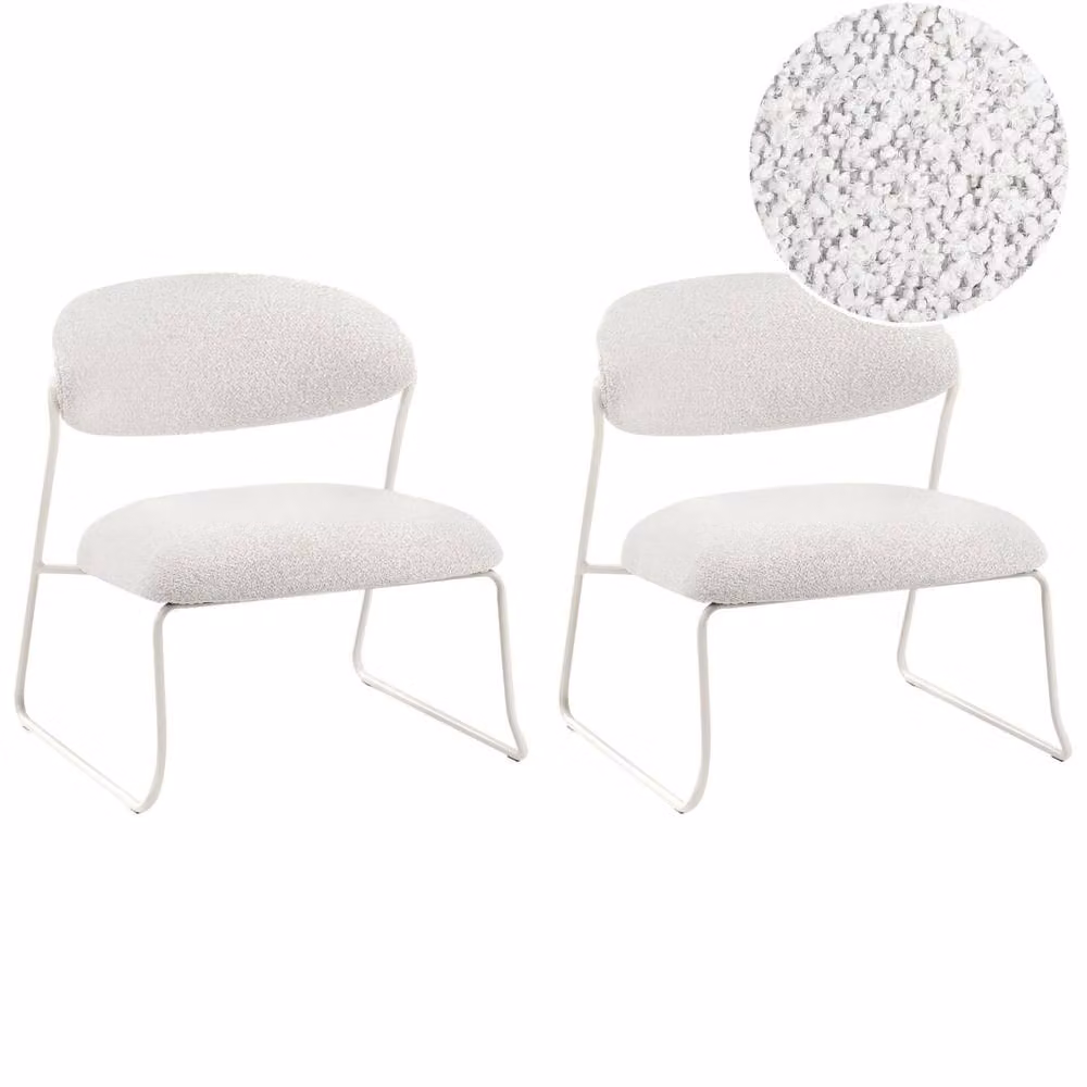 Wyld and Coco Set of 2 Armless Armchairs in White Fabric with Metal Legs – 2