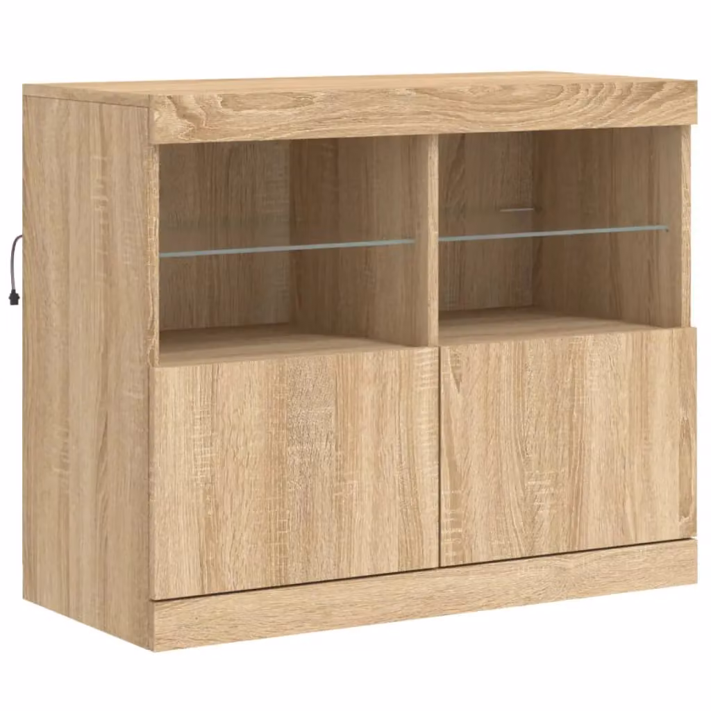Berkfield Home Modern Sideboard in Sonoma Oak with Integrated LED Lights, Brown, W: 81 cm, D: 37 cm, H: 67 cm – 2
