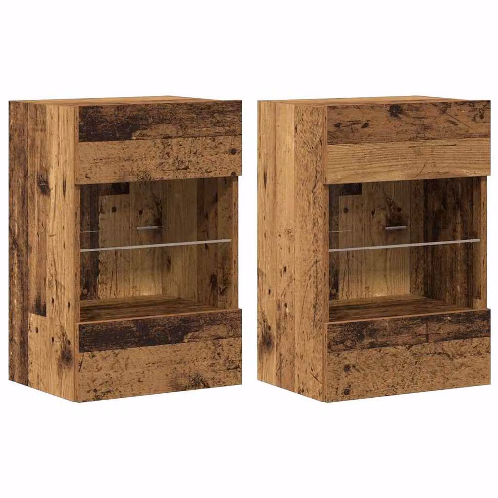 Berkfield Home Set of 2 Rustic Brown Wall Mounted TV Cabinets with Integrated LED Lights, W/D/H: 40 x 30 x 60.5 cm – 3