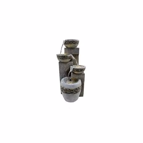 Tranquility 4 Pebble Bowls Solar Powered Cascade Water Feature, Natural Grey Resin Tabletop Design