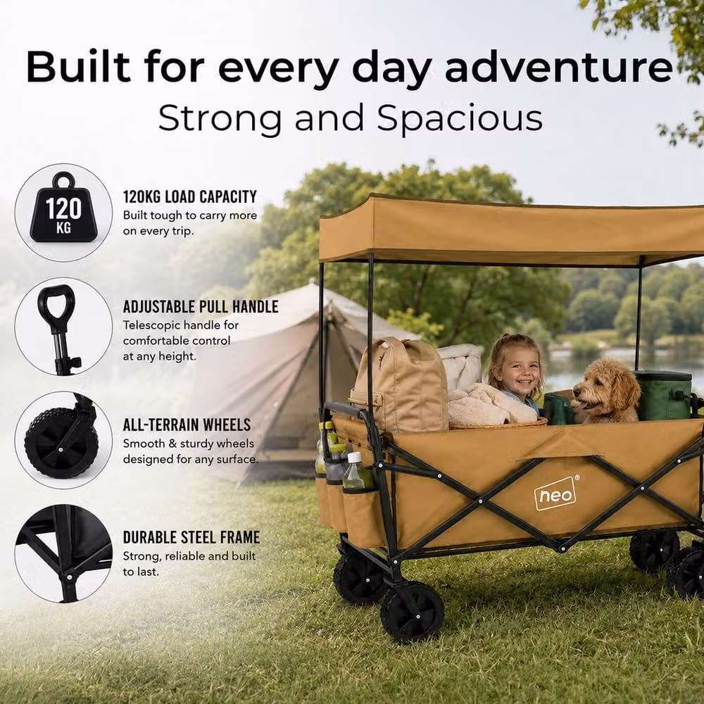 Neo Folding Garden Cart with Canopy in Khaki, 140L Capacity – 4