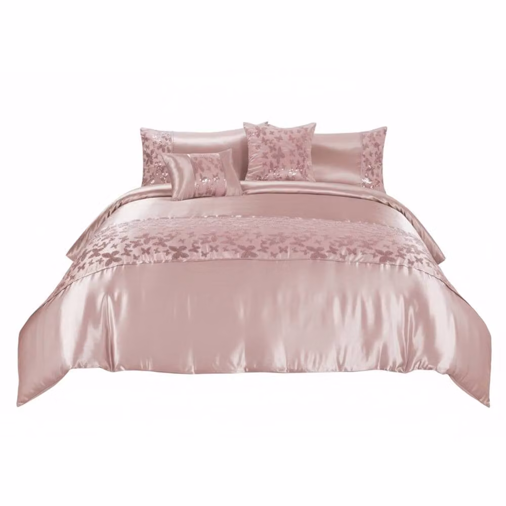 Snug City Pink Floral Embroidery Duvet Cover and Pillowcase Set, Single (90 x 200 cm) – 3
