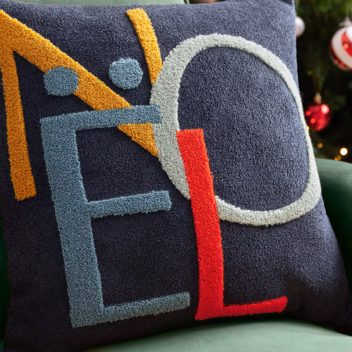 Evans Lichfield Noel Tufted Christmas Cushion, Red and Multicolour, W/D/H: 45 x 45 x 45 cm – 2
