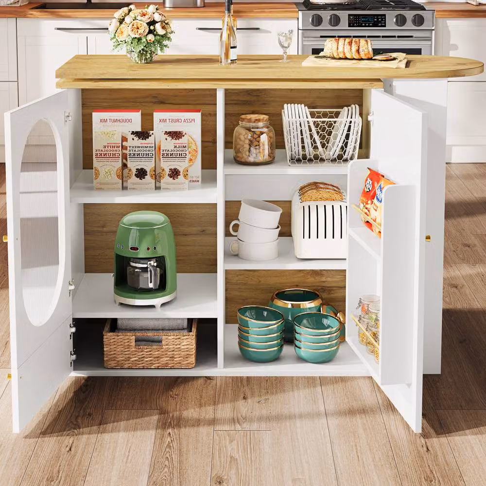 Rolipo 360 Degree Rotating White Bar Table and Kitchen Island Buffet – 2