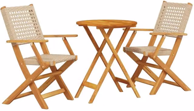 Berkfield Home 3 Piece Bistro Set in Beige Poly Rattan and Acacia Wood
