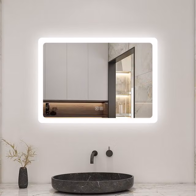 AicaBathroom LED Rectangular Bathroom Mirror in White, 70 cm