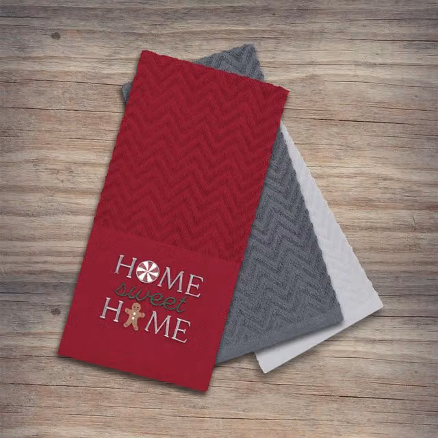 Noel Square Red Cotton Graphic Tea Towels, 3 Pack