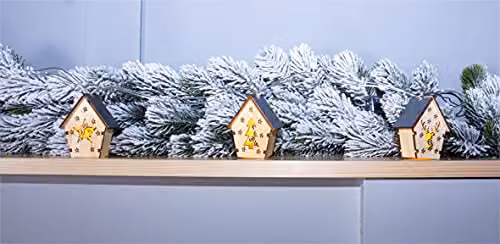 Netagon Battery Powered Christmas Wooden House Light String in White or Grey – 4