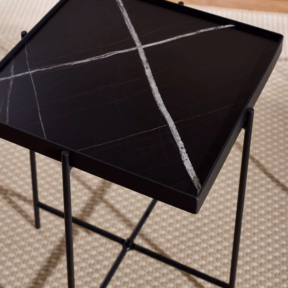 Cheshire Falkirk Square Modern Abstract Metal Side Table in Black and White, W/D/H: 47 x 47 x 47 cm – 3