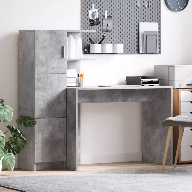 Berkfield Home Modern Writing Desk with Storage in Grey MDF