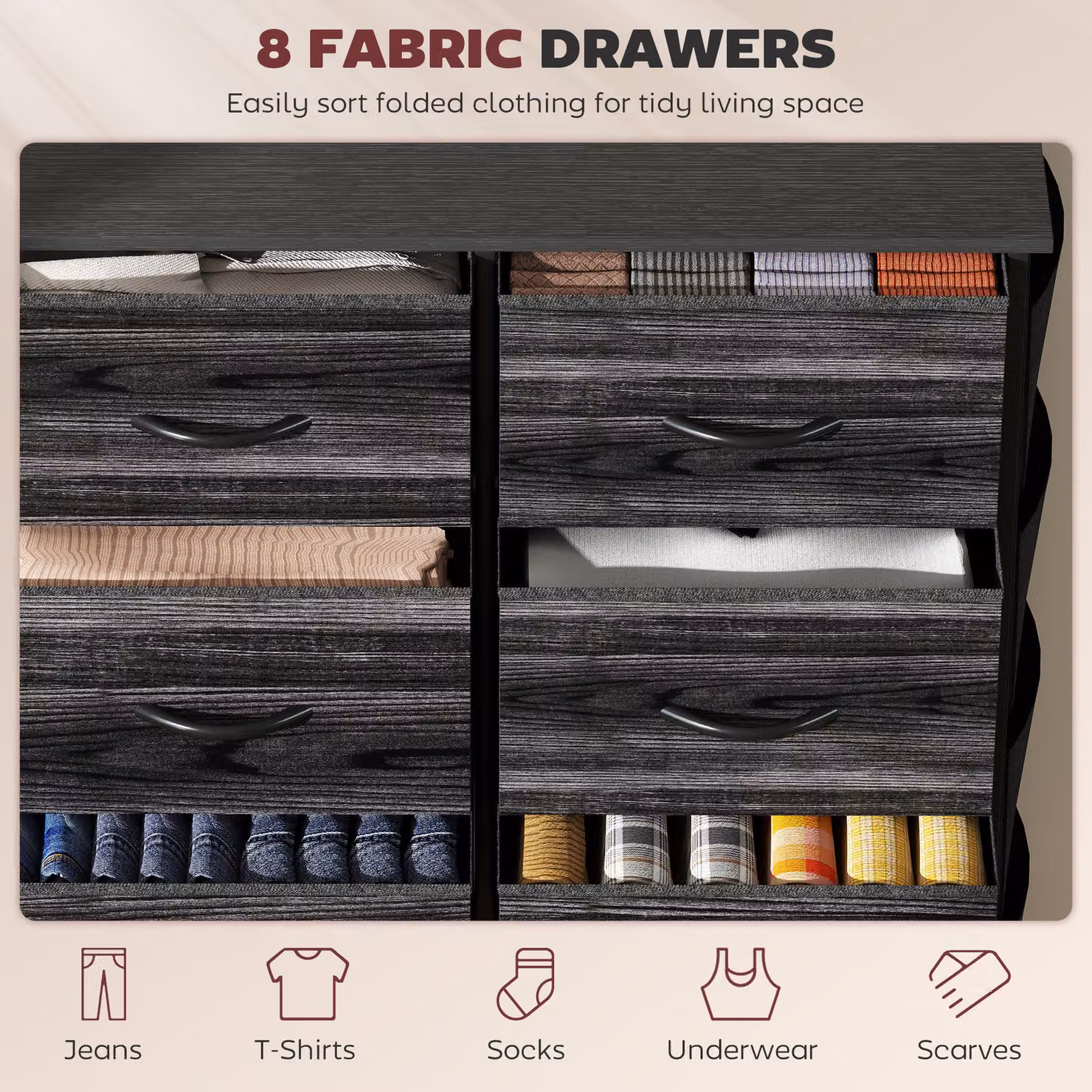 HOMCOM Black Eight Fabric Drawer Chest – 4