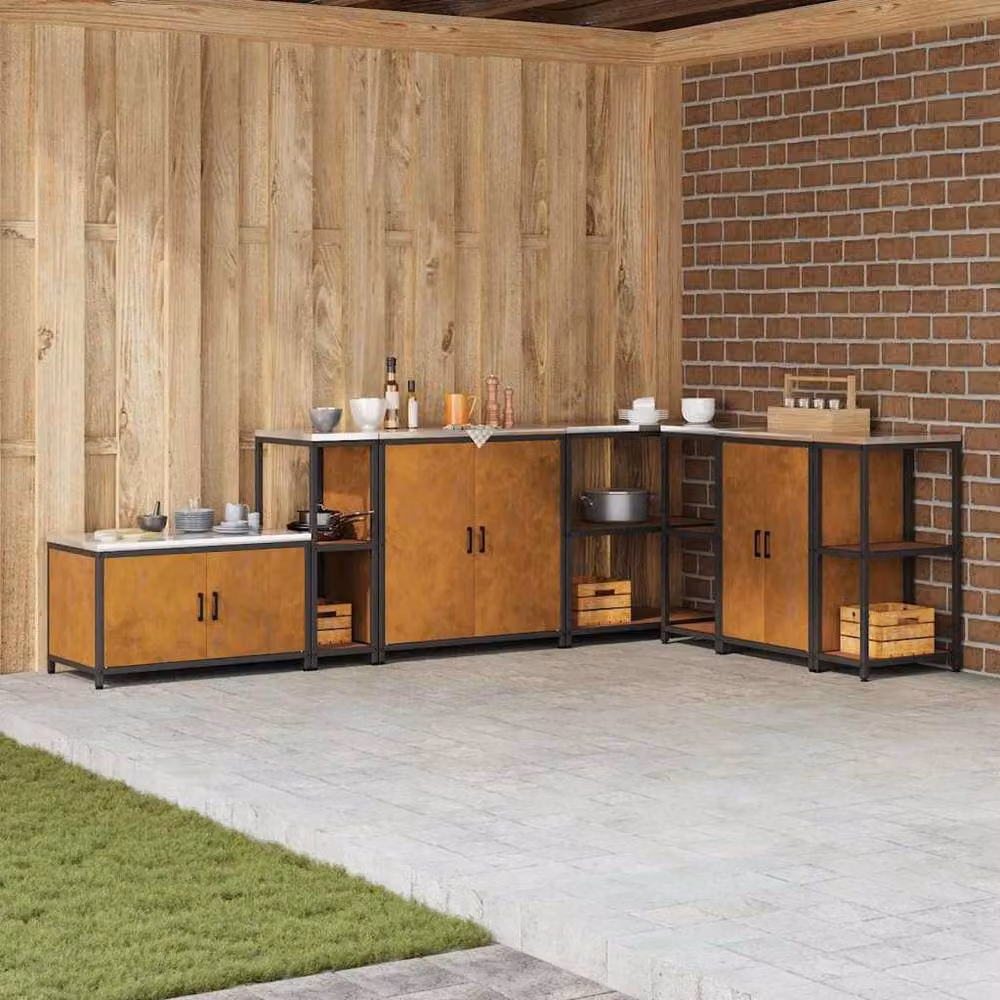 Berkfield Home Kitchen Storage Shelf in Brown Rusty Weathering Steel – 2