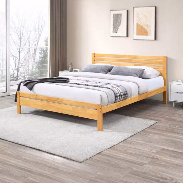FurnitureboxUK Declan Scandinavian Solid Wood Bed Frame in Brown Oak, W/D/H: 180 x 200 cm