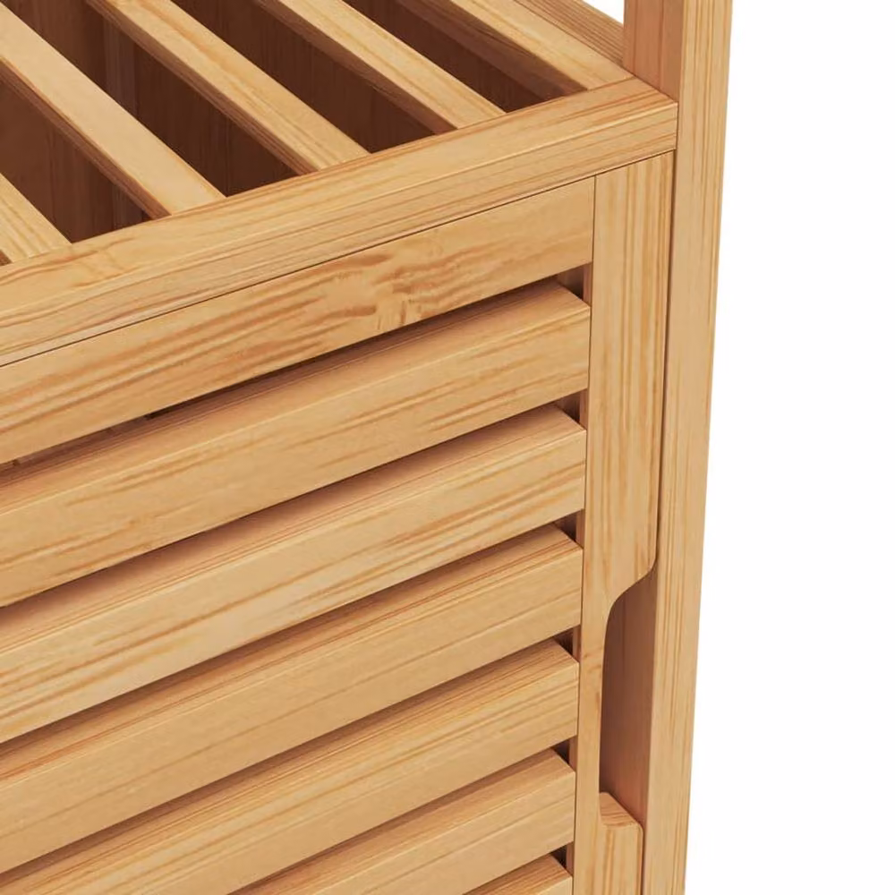 Berkfield Home Bamboo Bathroom Cabinet in Beige with Internal Shelves and Open Shelf, W/D/H: 36 x 33 x 87 cm – 4