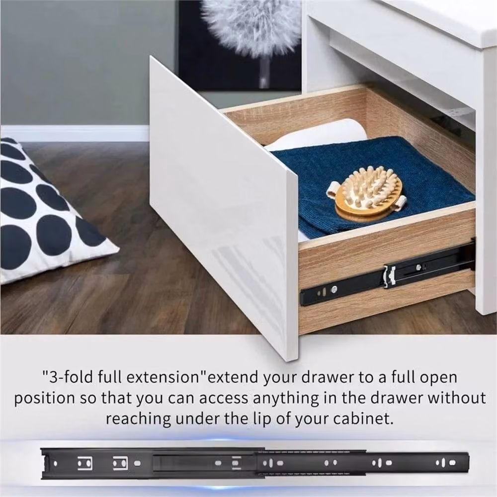 Nordara 3 Pairs of Heavy Duty Full Extension Ball Bearing Drawer Runners in Black, Length: 45.72 cm – 7