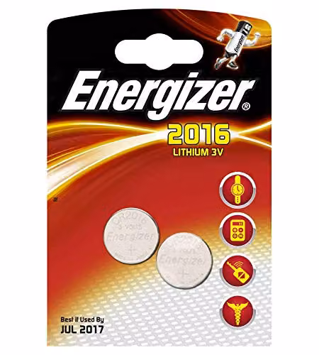 Energizer CR2016 3V 90mAh Silver Lithium Button Cell Battery, Pack of 2 – 2