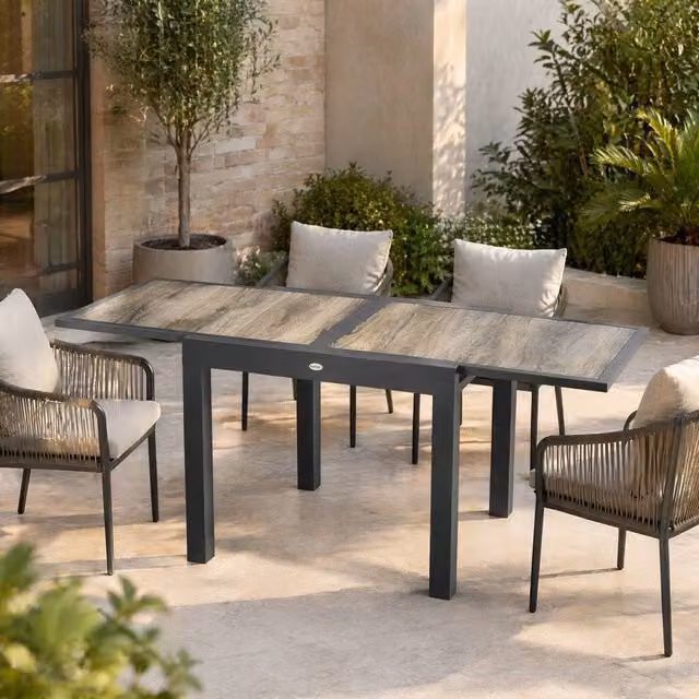 STILVORA Extending Garden Table for 6 with Wood Effect Top in Natural and Grey