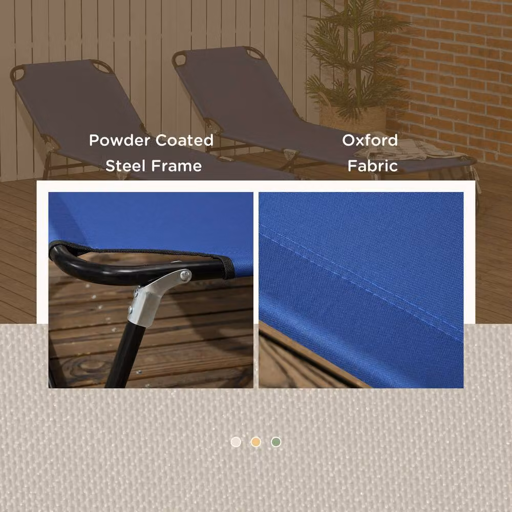 OUTSUNNY Set of 2 Blue Folding Sun Loungers with Adjustable Headrest and Multi-Position Glide – 4