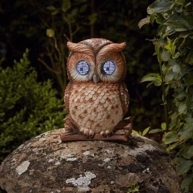 Marco Paul Solar Powered Blinking Owl Garden Ornament, Brown, Height: 25 cm – 1
