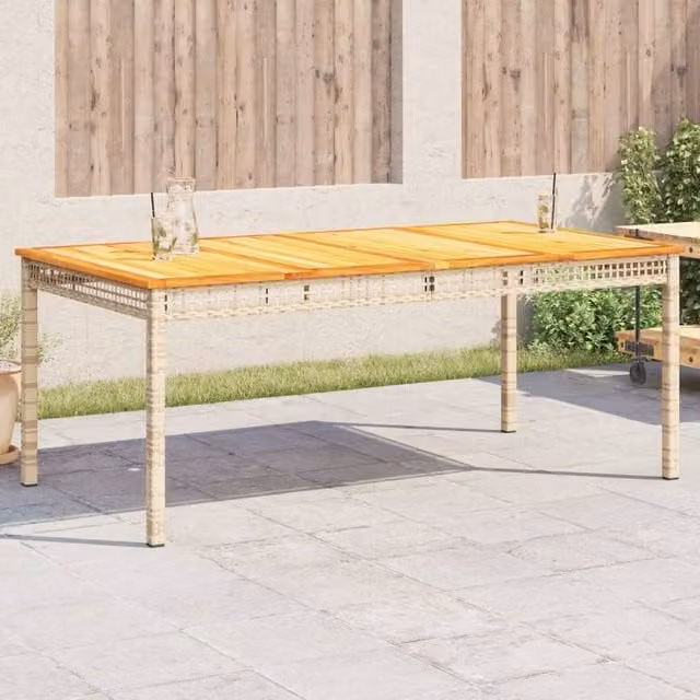Berkfield Home Garden Table in Beige Poly Rattan and Acacia Wood, W/D/H: 180 x 90 x 75 cm – 1