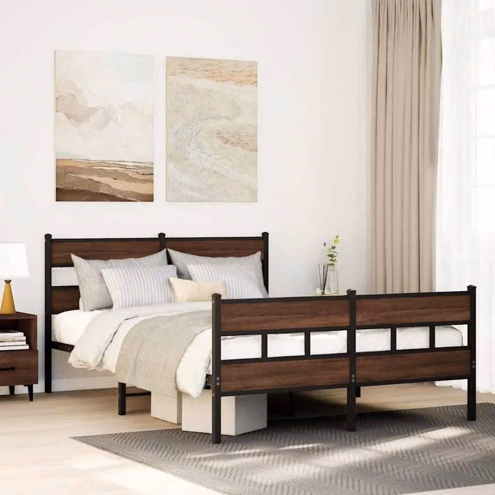 Berkfield Home Metal Bed Frame in Brown Oak, W: 160 cm, D: 200 cm – 2