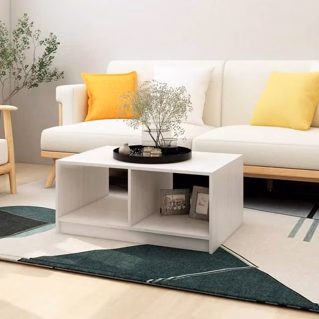 Berkfield Home White Solid Pinewood Coffee Table W: 75 cm, D: 50 cm, H: 33.5 cm