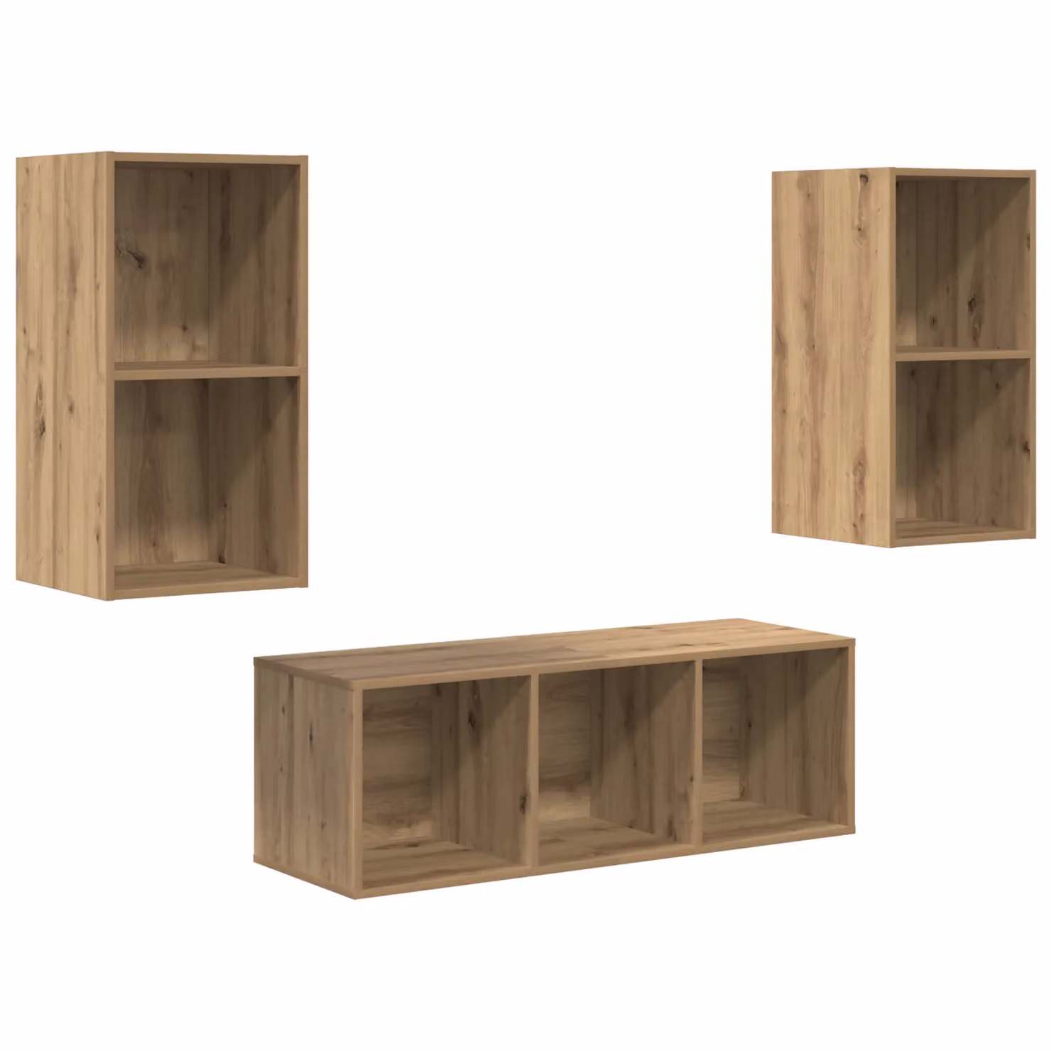 Berkfield Home 3-Piece Wall-Mounted TV Cabinet Set with Shelf in Artisan Oak Brown, W/D/H: 37 x 37 x 107 cm – 2