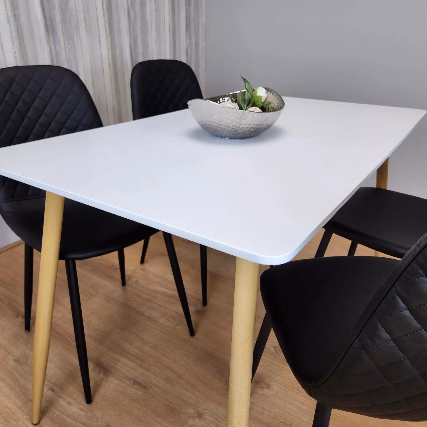 Kosy Koala Modern Rectangular Dining Table Set with 4 Black Chairs, Brown and White – 4