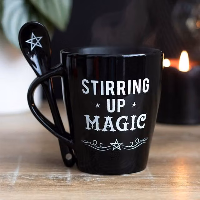 Kingsbury Gifts Stirring Up Magic Mug and Spoon Set in Black Ceramic