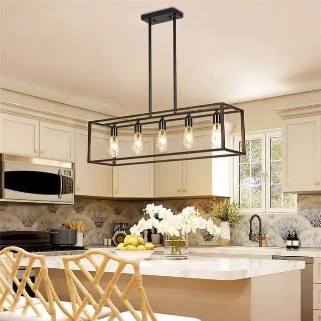 EONLION Industrial Black Metal Hanging Pendant Ceiling Lamp with Transparent Shade