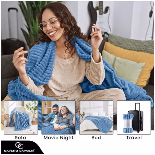 GAVENO CAVAILIA Fluffy Fleece Throw Blanket in Blue, W/D/H: 150 x 200 cm – 4