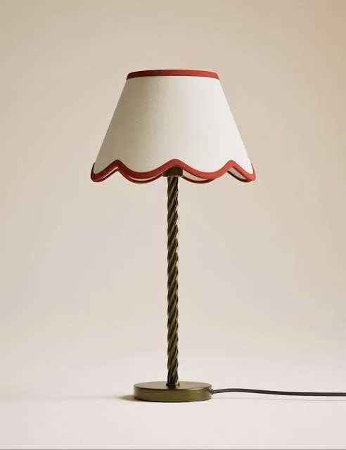 M&S Modern Red and White Fabric Cone Lamp Shade with Scallop Trim