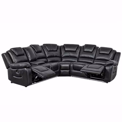 Furnishings For Less UK Oxbridge Black 5 Seater Electric Recliner Corner Sofa with LED Lighting, USB Charging and Cup Holders – 1