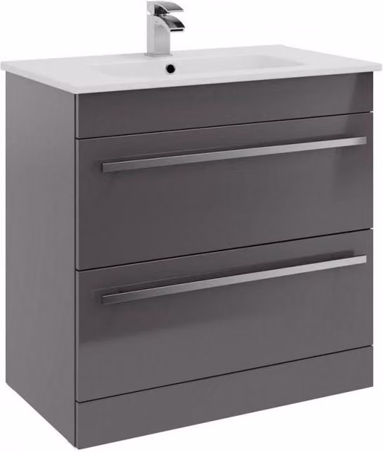Clifton Grey Gloss 2 Drawer Standing Unit with Ceramic Basin, Width: 80 cm