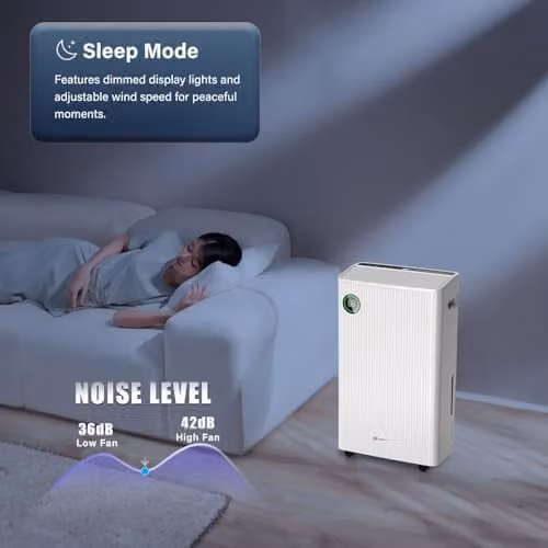 PureMate White Portable Compact Dehumidifier with 25L Daily Capacity, 5.5 Litre Tank, Digital Display, Continuous Drainage and 24Hr Timer – 3