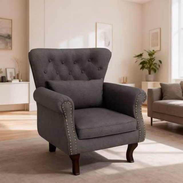 ERGOVEXA Chesterfield-Style Accent Chair in Grey Fabric