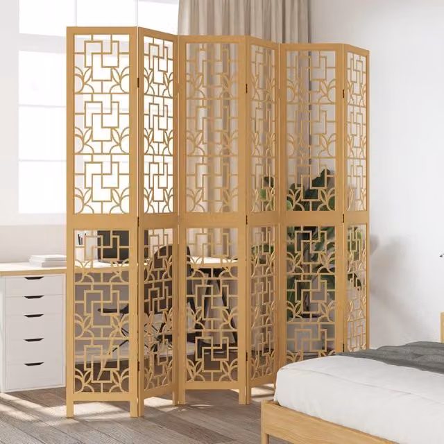 Berkfield Home 6-Panel Brown Solid Paulownia Wood Room Divider