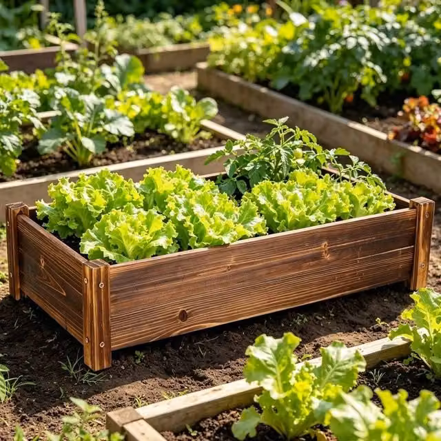 KORVIXA Solid Wood Raised Garden Bed in Brown, W: 400 cm, D: 600 cm, H: 33 cm