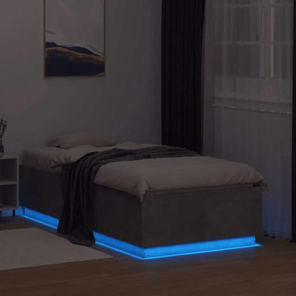 Berkfield Home Small Single Bed Frame with LED Lighting and USB Charging Port, Concrete Grey, W/D/H: 75 x 190 cm – 4
